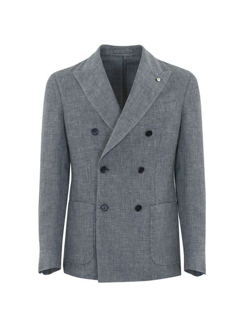 Giacca doppiopetto in lana e lino blu melange L.B.M. 1911 | 55049 28856